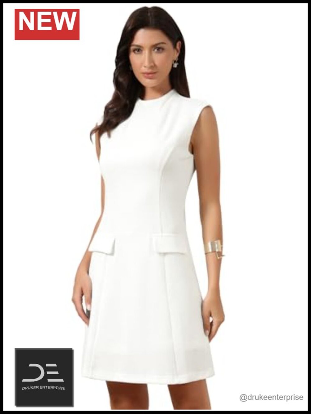 Tweed Sheath Dress Mock Neck Sleeveless Business Work Knee Length
